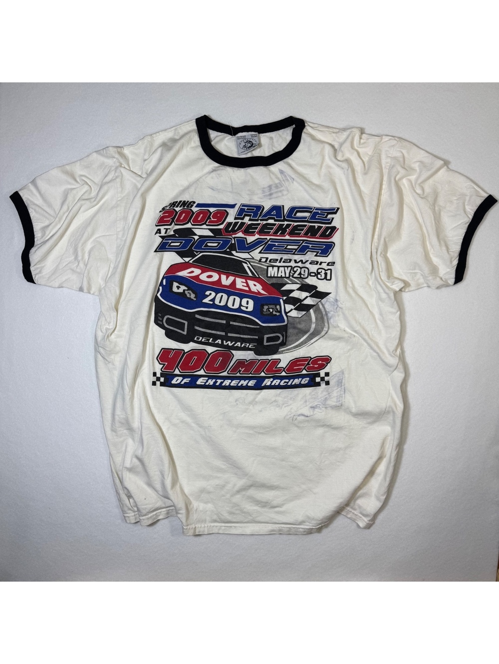 Vintage Y2K 2009 Dover NASCAR Race Weekend Ringer T-Shirt Men’s XL White